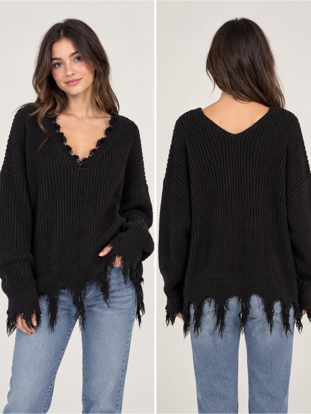 Women’s black V-neck sweater